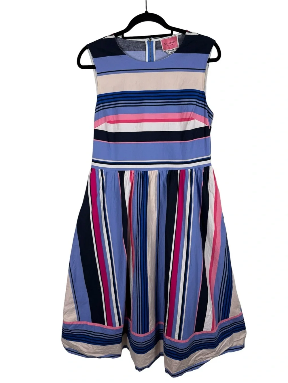 Kate Spade New York Multi Stripe Sleeveless Fit and Flare Midi Dress Blue Pink